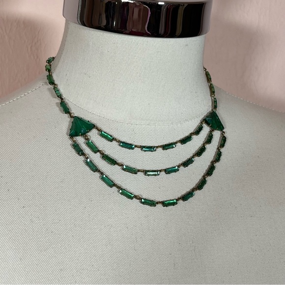 Antique Czechoslovakian green glass brass 1920’s  art deco choker necklace￼ - Picture 3 of 17